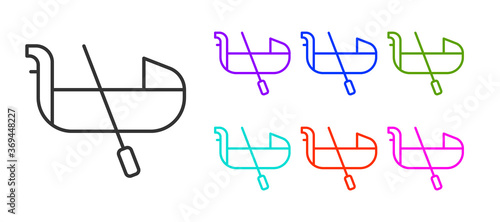 Black line Gondola boat italy venice icon isolated on white background. Tourism rowing transport romantic. Set icons colorful. Vector.