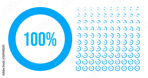 Big set of circle percentage diagrams from 0 to 100 percent. Vector illustration.