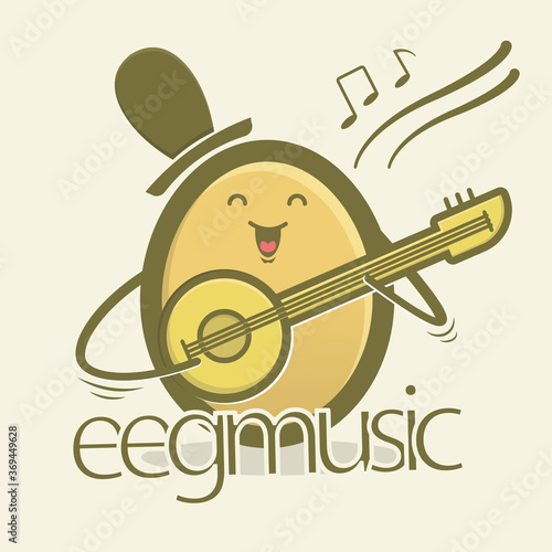 illustration of the egg bean mascot singing and using the guitar, doodle mascot design, cowboy junior concept