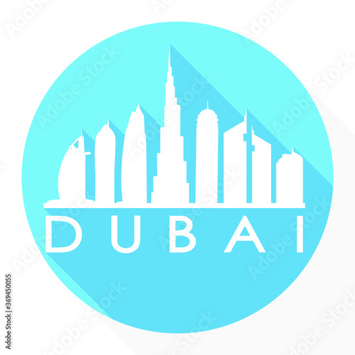 Dubai Arab Emirates Asia Flat Icon Skyline Silhouette Design City Vector Art Famous Buildings.