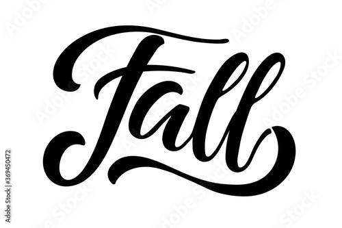 Word Fall hand written lettering on white background. Vector calligraphy illustration. Fall, autumn and Thanksgiving Design element for poster, banner, card, badges, t-shirt, prints