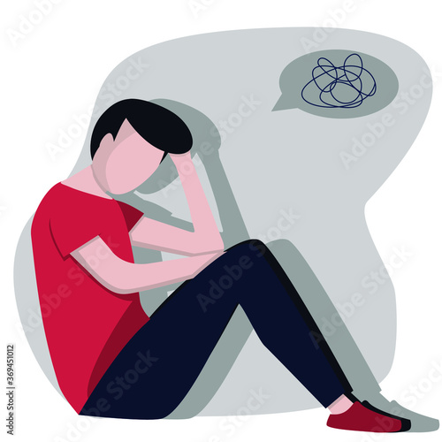 Depressed mood. An oppressed person. Stressful situation. Depressive person. Concept art depression. Flat illustration. Vector image.