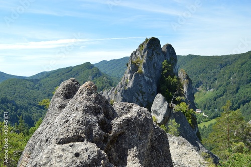Beautiful Sulov rocks with forrests around during the summer in national nature reserve Sulov rocks in Slovakia © Jakub