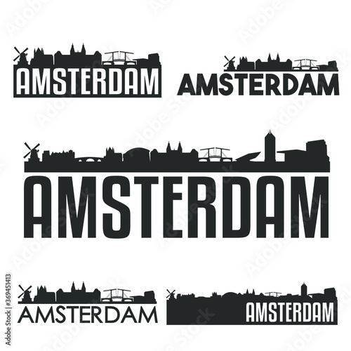 Amsterdam Holland Netherlands Flat Icon Skyline Vector Silhouette Design. 