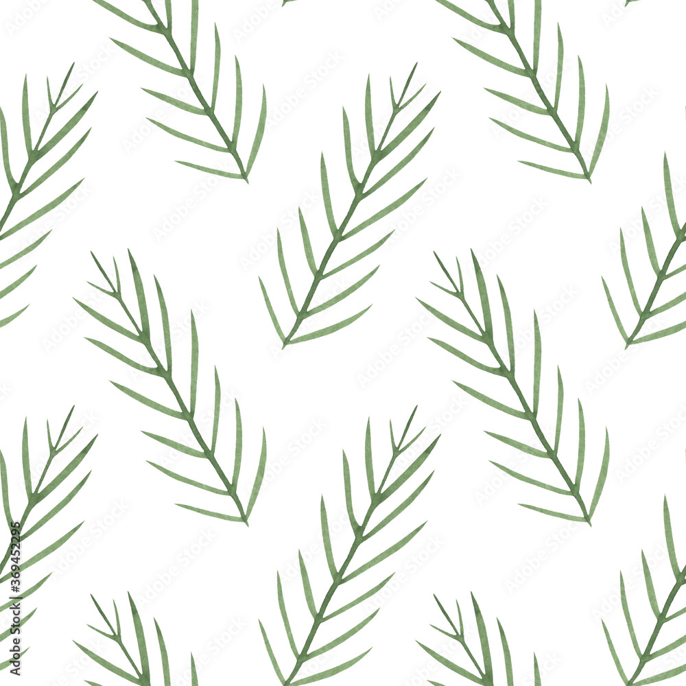 Fototapeta premium Watercolor seamless pattern with part of the Christmas tree. Use for print, wallpaper, textile, background, scrapbooking, packaging.