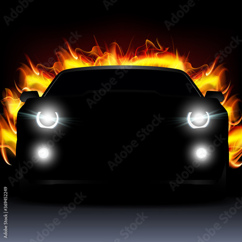 Black sport car making burnout. Original car design