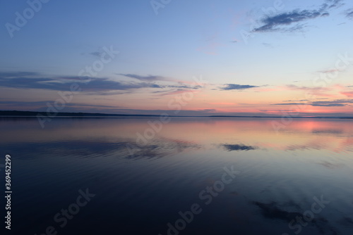 Twilight blue sky in the silence of a summer evening over calmness water lake