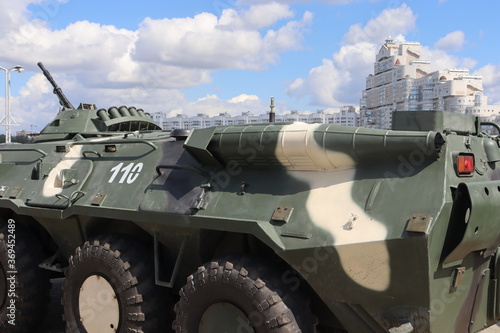 military trucks with army at Minsk street