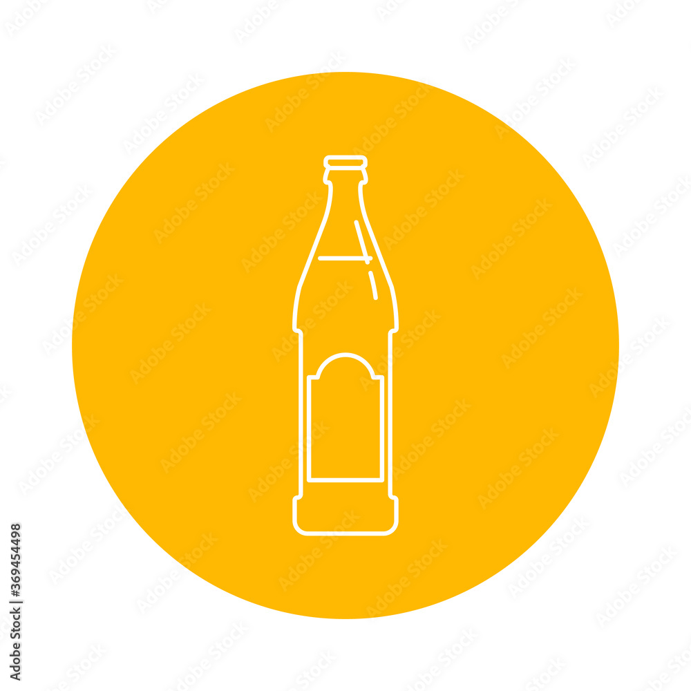 Illustration of bottle of beer in flat style in form of thin lines. In the form of background is circle of color drinks. Isolated object design beverage. Simple icon for restaurant, pub, party Illustration of bottle of beer in flat style in form of thin lines. In the form of background is circle of color drinks. Isolated object design beverage. Simple icon for restaurant, pub, party