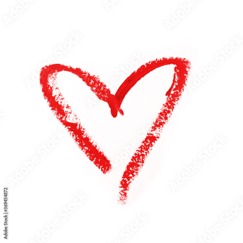 Heart love sign romantic kiss written by lipstick trace red on white background