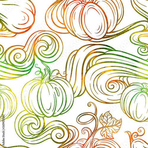 Autumn pumpkins seamless pattern. Seasonal doodles background.