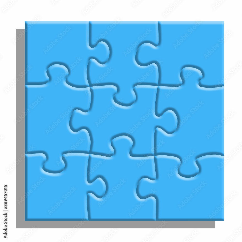 Blue puzzle with shadows on a white background. Blue puzzle with shadows on a white background.