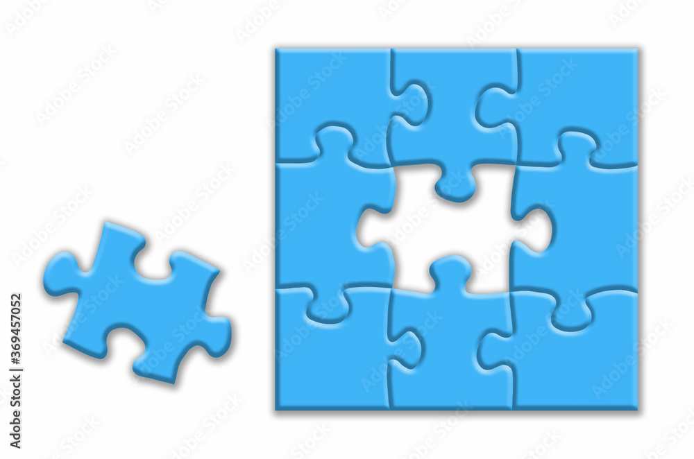 Blue puzzle with shadows on a white background. Blue puzzle with shadows on a white background.