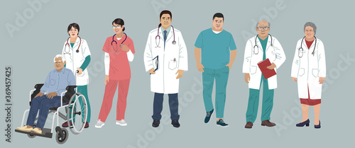 Asian Medics. Chinese Medical Characters. Doctors and nurses round portraits, team of doctors concept, medical office or laboratory. Modern flat vector concept digital people vector illustration