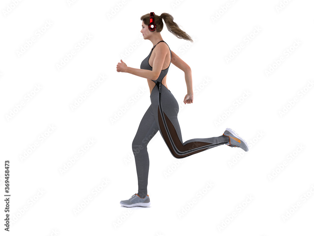 3D Rendering :  a running woman illustration with white background