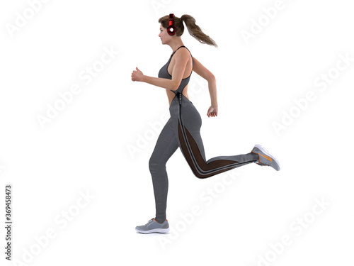 3D Rendering :  a running woman illustration with white background