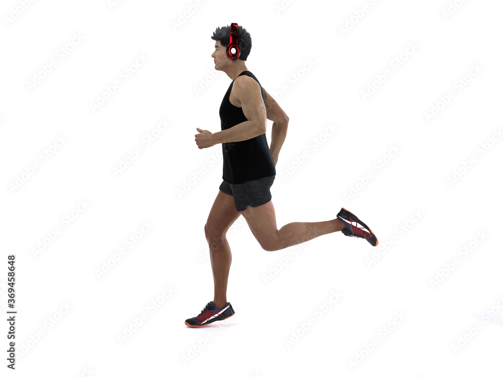3D Rendering :  a running male character illustration with white background