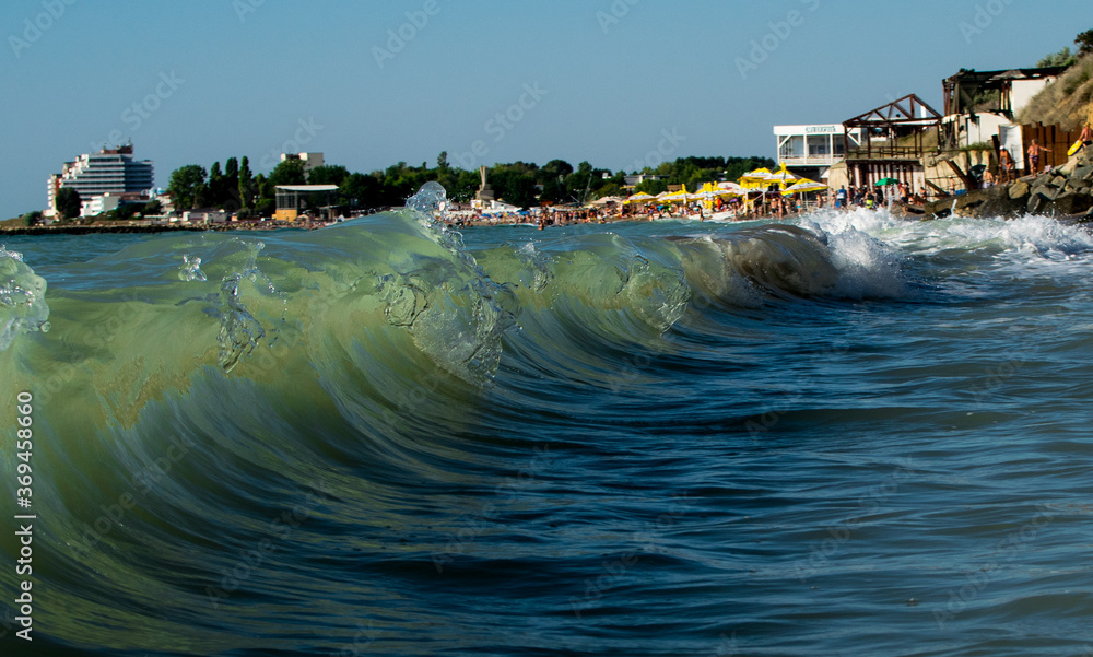 The rough sea. Big waves. The Black Sea coast, in Romania.