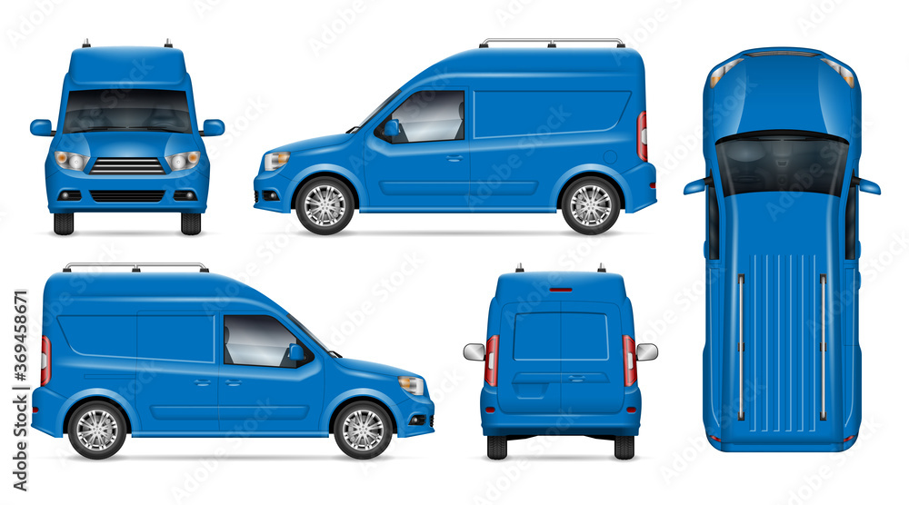 Delivery blue van vector mockup for vehicle branding, advertising ...
