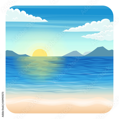 Sunrise on the sea surface. Illustration, background, Decoration and wallpaper. © Pavika