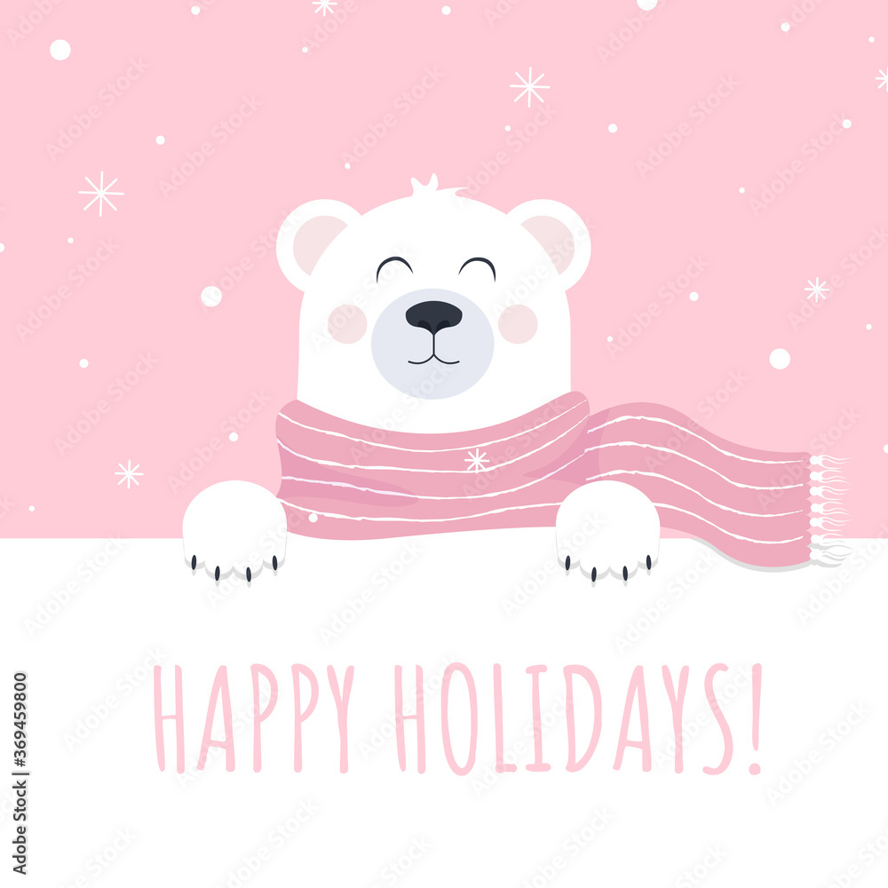 Happy holiday with polar bear vector print for postcard Happy holiday with polar bear vector print for postcard