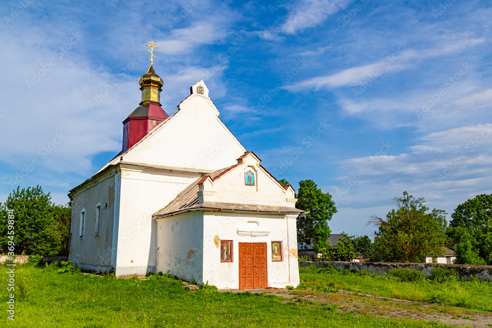 Ancient white orthodox church, village Samchyky, Ukraine