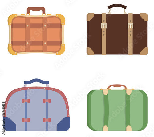 Set of different suitcases. Vintage objects in cartoon style.