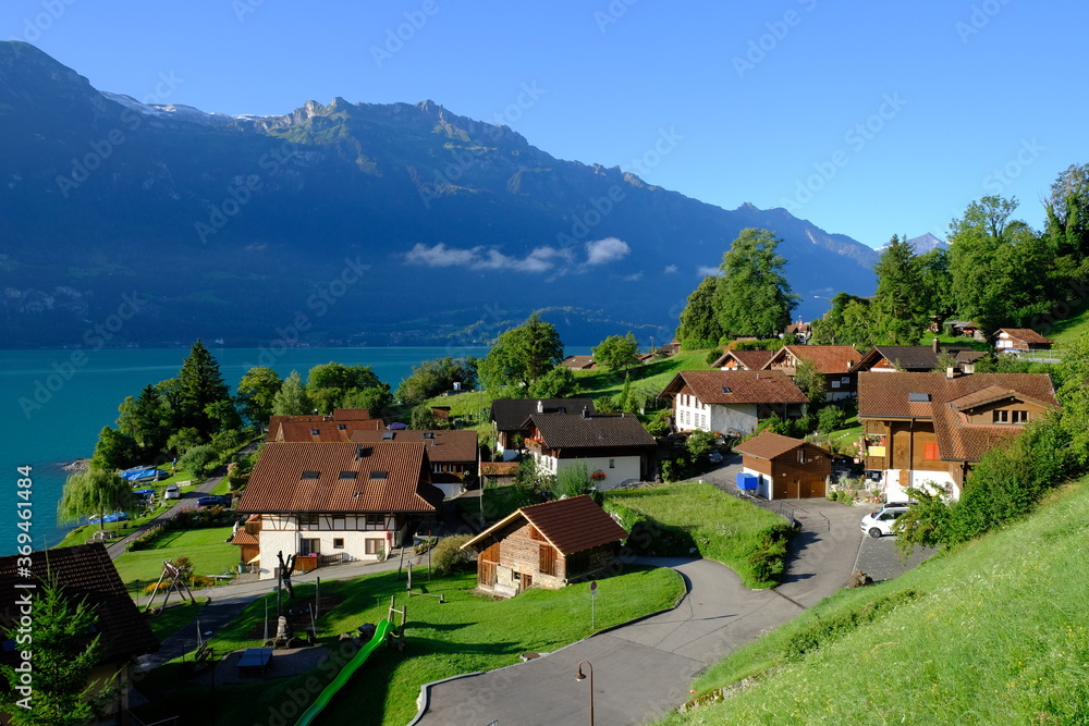 Oberreid village and Brienzersee lake, Berner Oberland, Switzerland