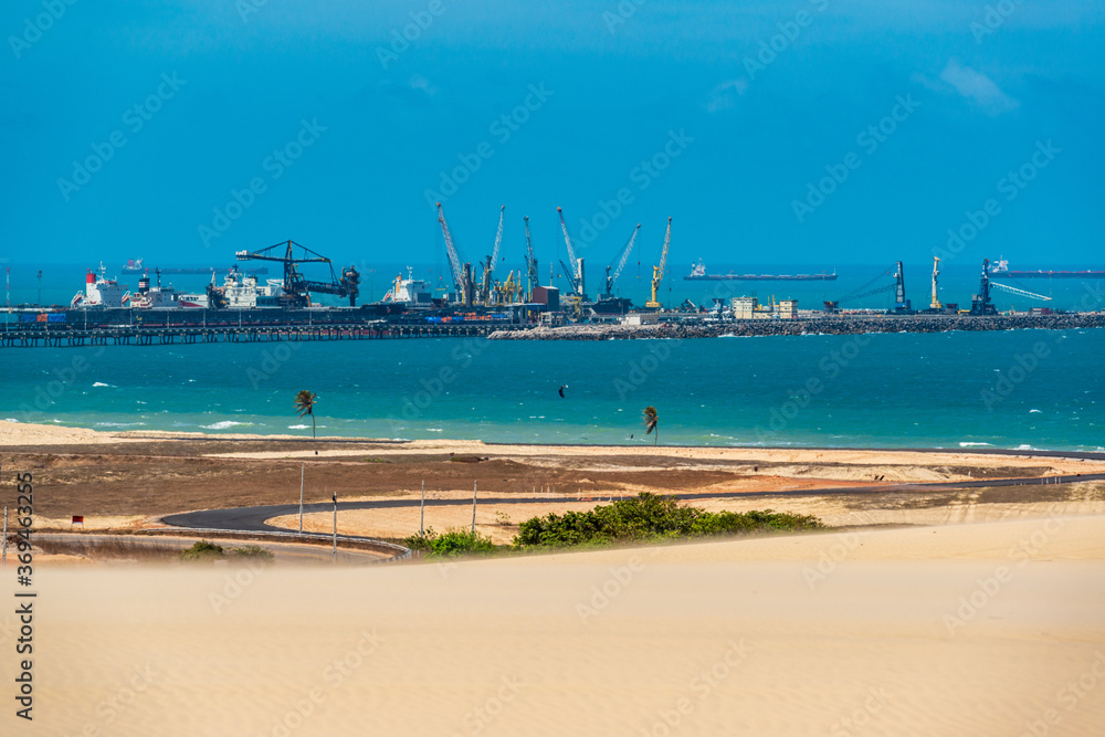 Pecem harbor and dunes in Sao Gonçalo do Amarante, near Fortaleza, Ceara, Brazil on October 29, 2017.