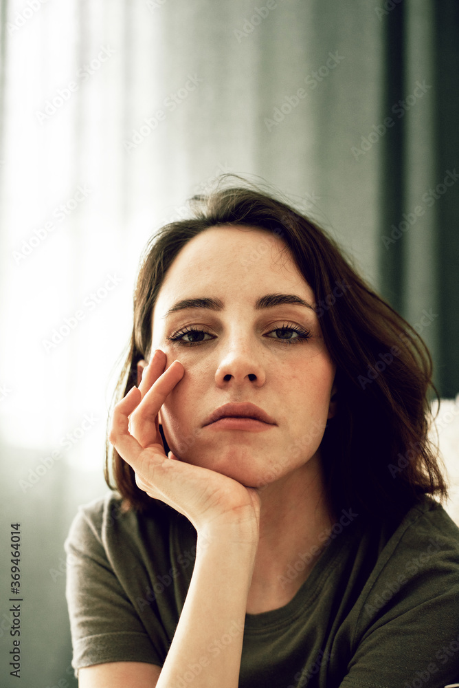Modern portrait of a girl at home in a beautiful tint Modern portrait of a girl at home in a beautiful tint