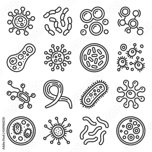 Bacteria  Microbes and Viruses Icons Set. Vector
