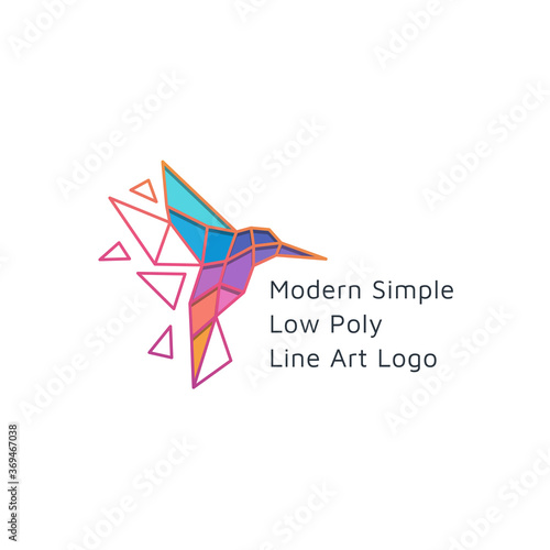 Modern flying flapping wings hummingbird bird logo design with low poly or colorful polygon triangle style logo design