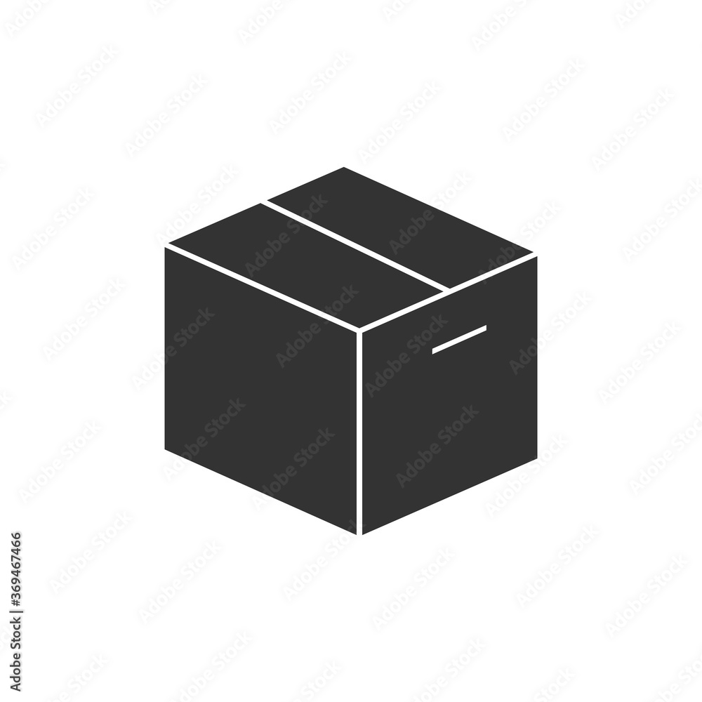 Box black shape icon. Closed box outline vector illustration isolated on white. Box black shape icon. Closed box outline vector illustration isolated on white.