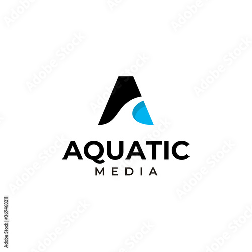 Initial Letter A Aqua with blue fresh water for swimming pool or sea ocean beach logo design