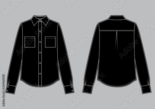 Long sleeve black shirt, fashion flat sketch template.