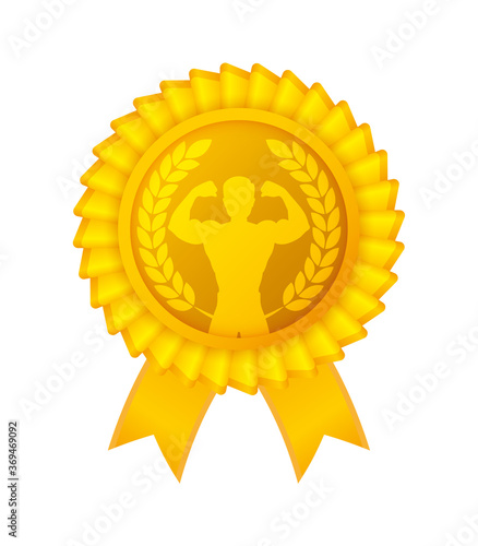 Vector gold award ribbons for bodybuilding. Winner rose with ribbons. Isolated on white background.
