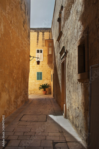 Little old European cobblestone street in Mdina  Malta  Europe