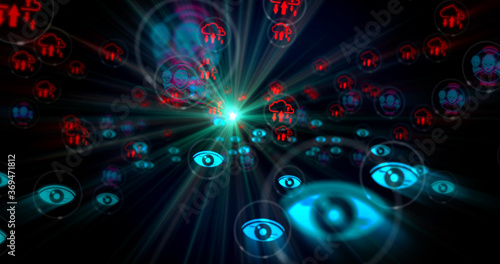 Social scoring and surveillance symbols illustration