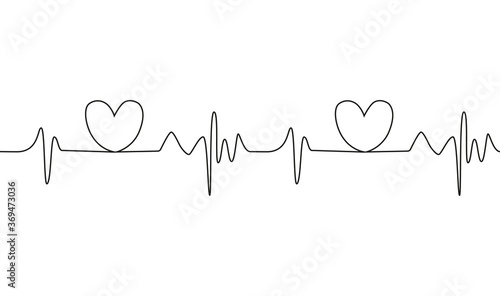 Heart cardiogram continuous one line drawing minimalism design isolated on white
