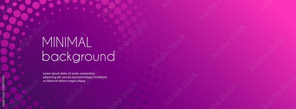 Abstract long banner vector template for social media. Minimal gradient background with halftone circles