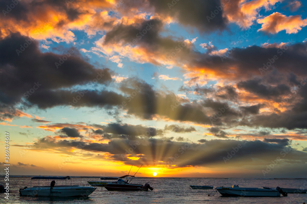 Obraz premium Sonnenuntergang im indischen Ozean, Mauritius