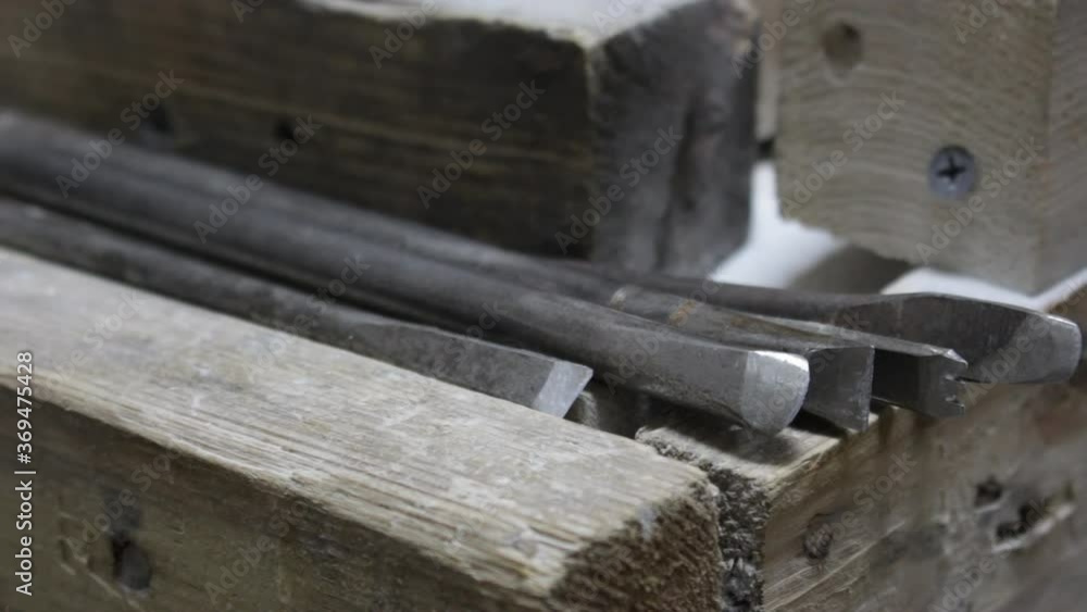 Sculptor Carving On Marble. Working with stone and sculpting statue