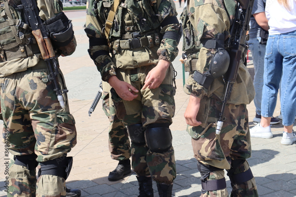 army soldiers at Minsk street in uniform