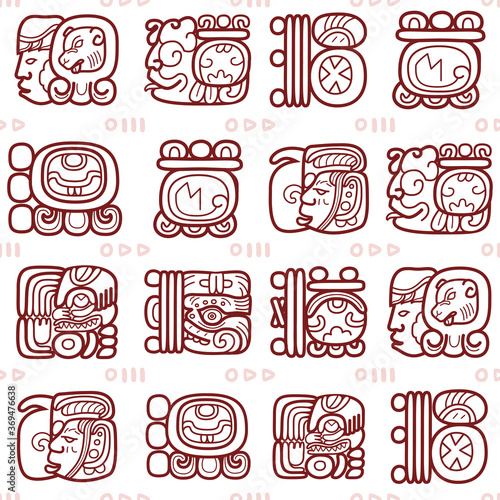 	
Maya glyphs, Mayan writing system vector seamless pattern - tribal art photo
