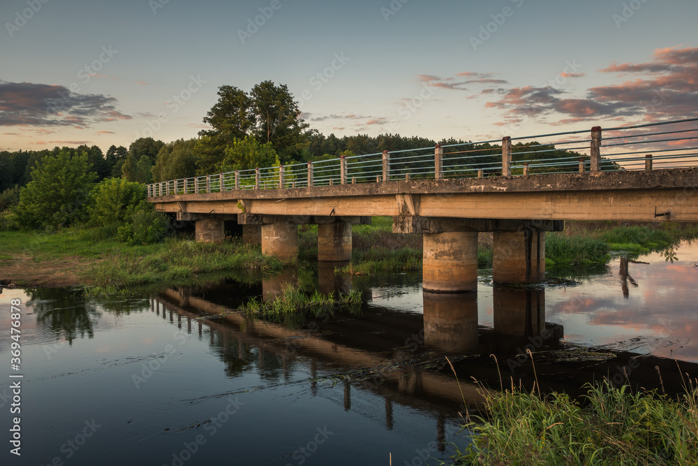 Road bridge over the Liwiec river near Siedlce, Masovia, Poland