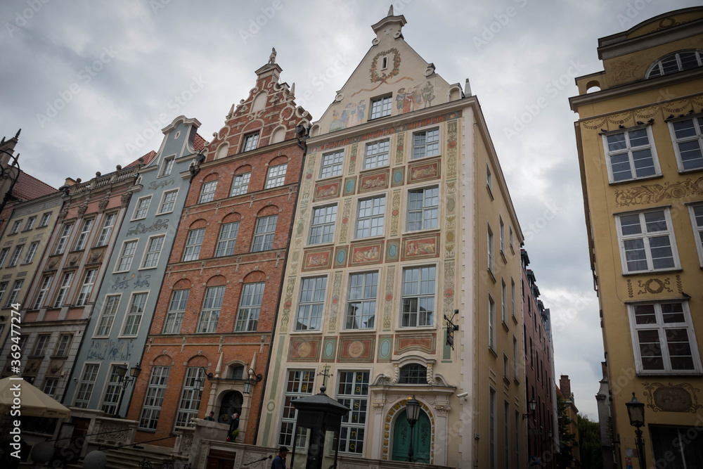 Gdansk, Poland, July 5, 2020. Side view at renaissance style buildings and apartments in Gdansk