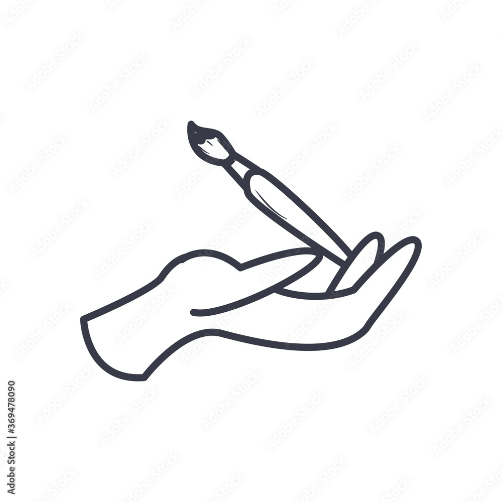 Fototapeta premium hand holding paint brush line style icon vector design