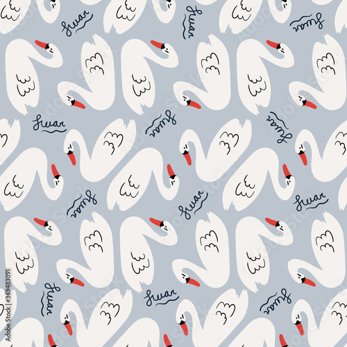 Childish seamless pattern with hand drawn swan. Perfect for kids apparel,fabric, textile, nursery decoration,wrapping paper.
