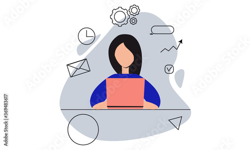 Woman multitasking work. Illustration concept for employee lifestyle, freelancer for website, mobile app, advertising.
