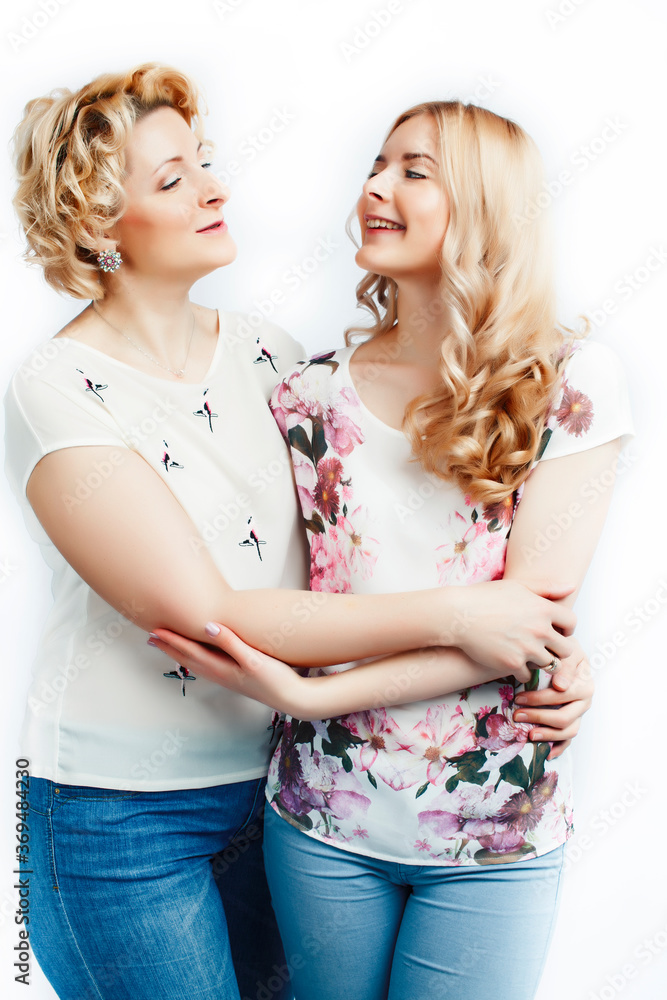 mother with teen daughter together posing happy smiling isolated on white background with copyspace, lifestyle people concept mother with teen daughter together posing happy smiling isolated on white background with copyspace, lifestyle people concept